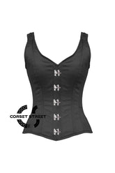 Black Satin Shoulder Strap Gothic With Clasps Overbust Corset Plus Size Bustier Top